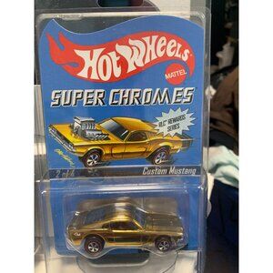 Hot Wheels Super Chromes Custom Mustang RLC Rewards Series Gold Die-Cast Car 1:6